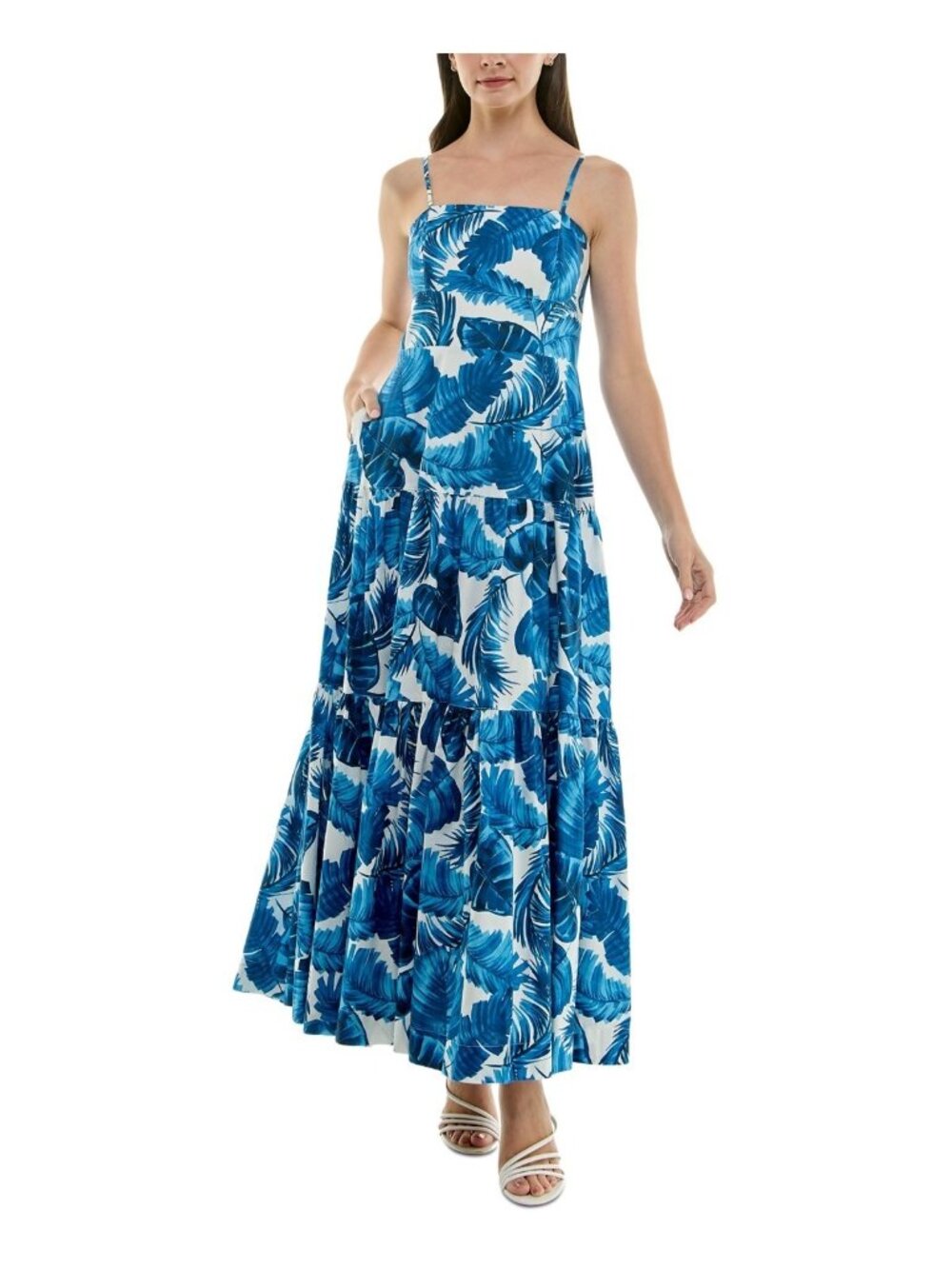 Taylor Women's Printed Tiered Maxi Dress Cotton Fit & flare Blue Size 8 $138